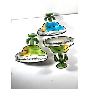 Ceramic Cactus Chip Salsa Appetizer Dip Bowls Clay art Lot‎ of 3